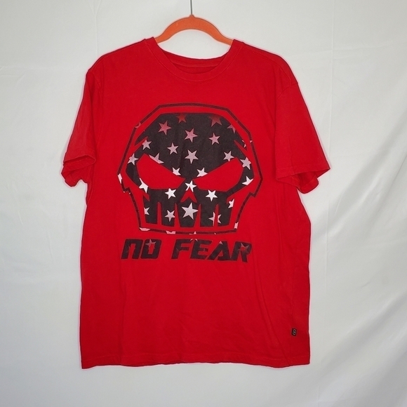 No Fear Skull Graphic Spell Out Tee Shirt XL Red Short Sleeve Cotton Top Y2K - Picture 11 of 11